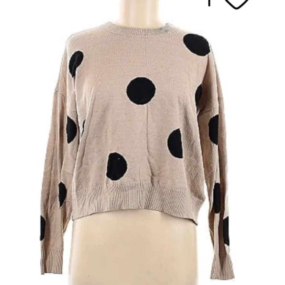 Tahari T Pullover Cable neck Khaki with Black Polka Dot Sweater